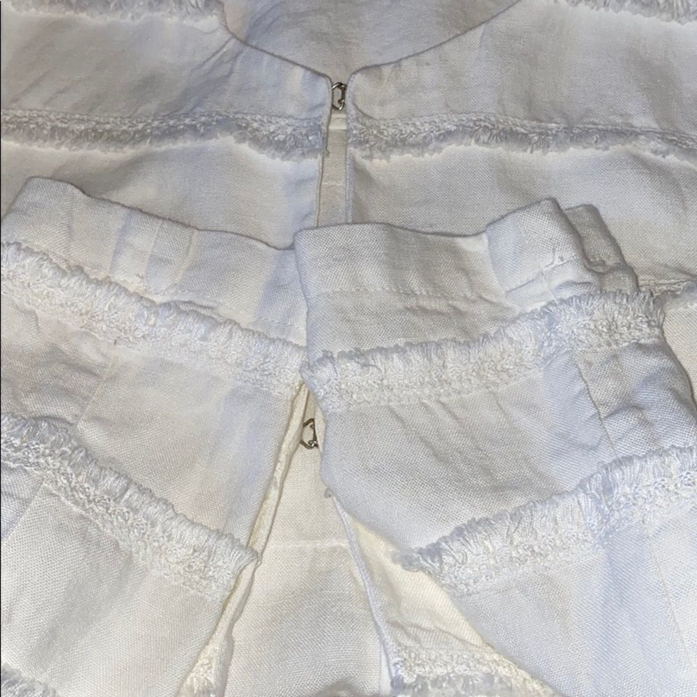 120% Lino White Fringe Jacket Hook & Eye Closure Size 6 - Picture 15 of 16